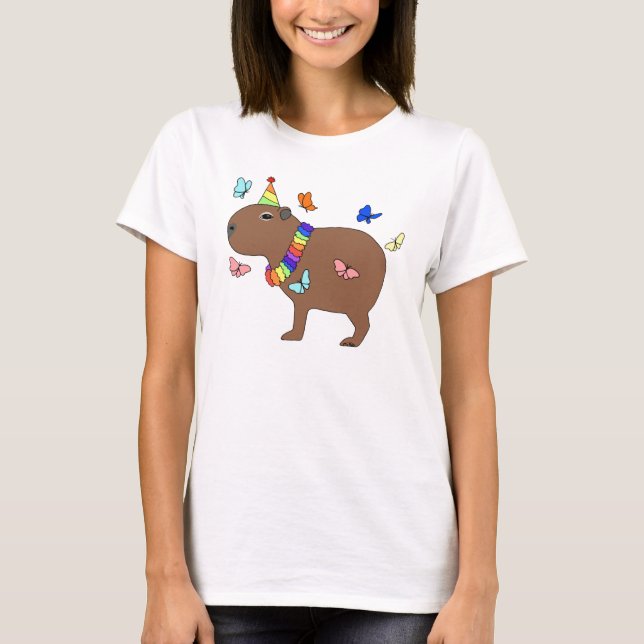 Capybara med butterflies chill kompis söt djur t shirt (Framsida)
