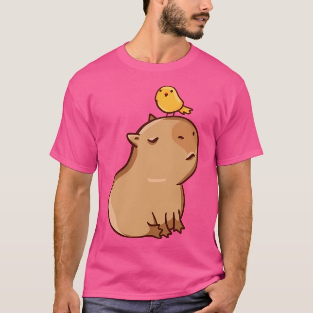 Capybara med fågel t shirt (Framsida)
