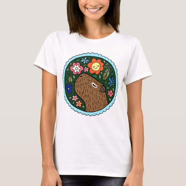 Capybara med Flowers Cute Capybara Graphic T Shirt (Framsida)