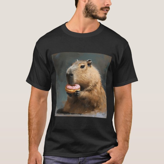 Capybara med Rosa Donut T Shirt (Framsida)