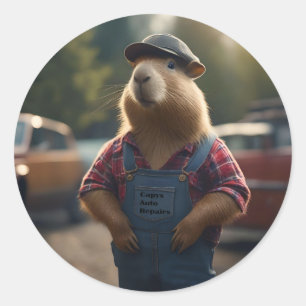 "Capybara Mekaniker: Smörj, Växlar och Goda Vibrat Runt Klistermärke