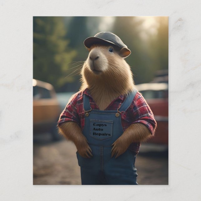 "Capybara Mekniker: Smörj, Kugghjul och Goda Vibra Flygblad (Framsidan)