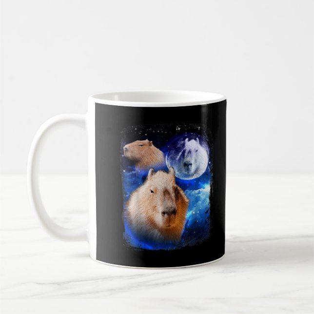 Capybara Meme måne Funny Capybaras Vintage Kawaii Kaffemugg (Vänster)