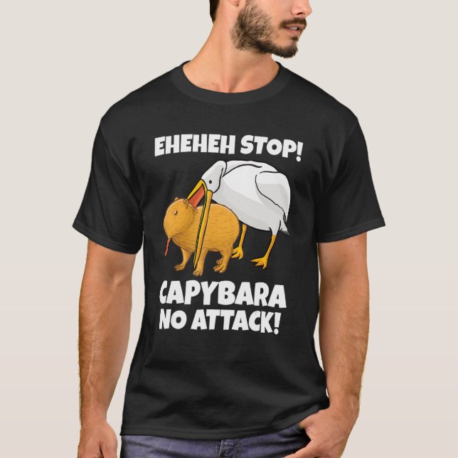Capybara Meme Pelican eats Eheheh Stop T Shirt (Framsida)