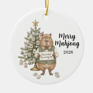 Capybara Merry Mahjong Jul Roligt Högtid Julgransprydnad Keramik