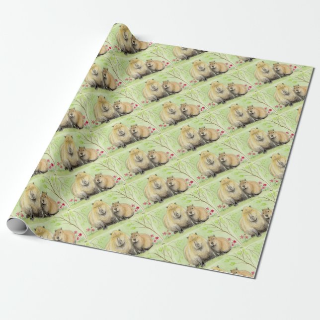 Capybara Mor och Baby Presentpapper (Utrullad)