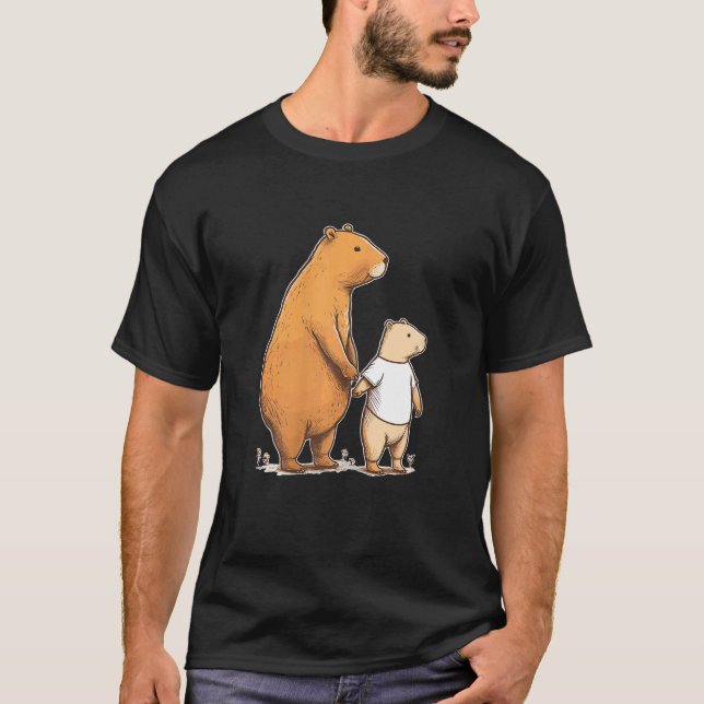 Capybara Mother and Kid Happy Family_1 T Shirt (Framsida)