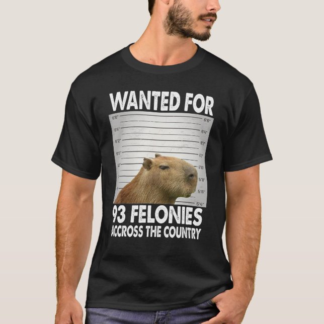 Capybara Mugshot Wanted For 93 Felonies Across The T Shirt (Framsida)