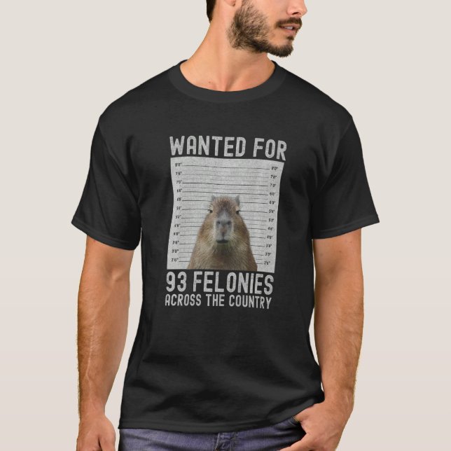Capybara Mugshot Wanted For 93 Felonies Across The T Shirt (Framsida)