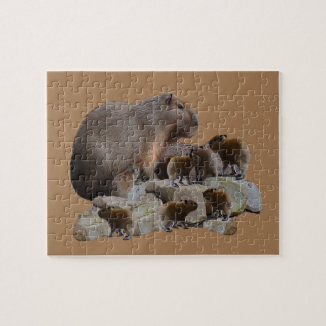 Capybara Mummy with Spädbarn, Jigszawa Puzzle Pussel (Horisontell)