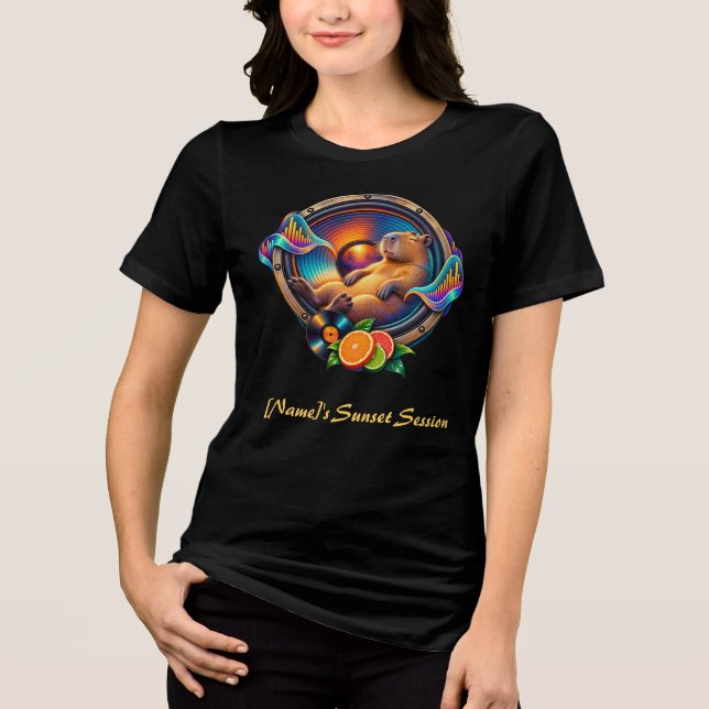 Capybara Music Sunset Högtalarlounge T Shirt (Framsida)
