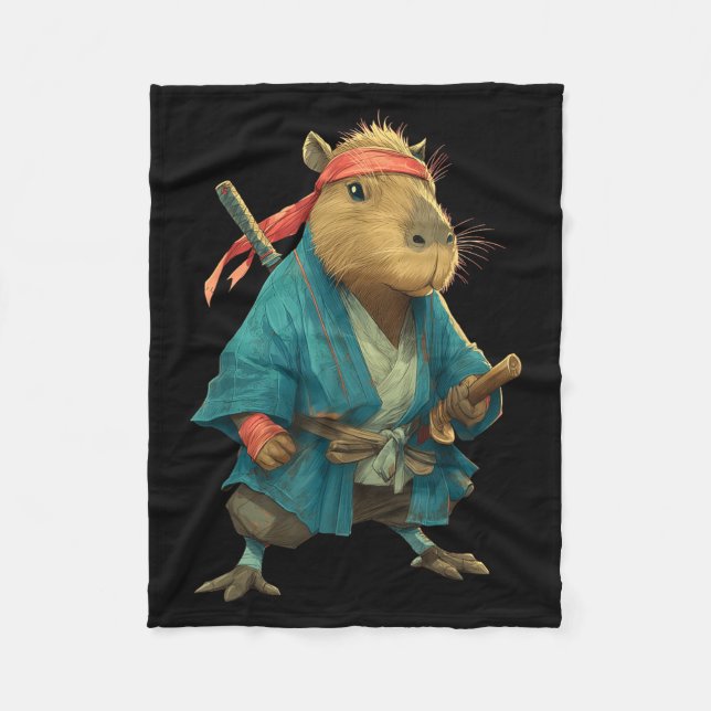 Capybara Ninja Samurai Japan Funny Japanese Graphi Fleecefilt (Framsidan)