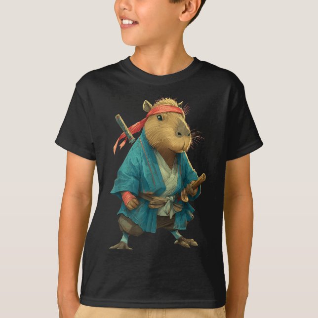 Capybara Ninja Samurai Japan Funny Japanese Graphi T Shirt (Framsida)