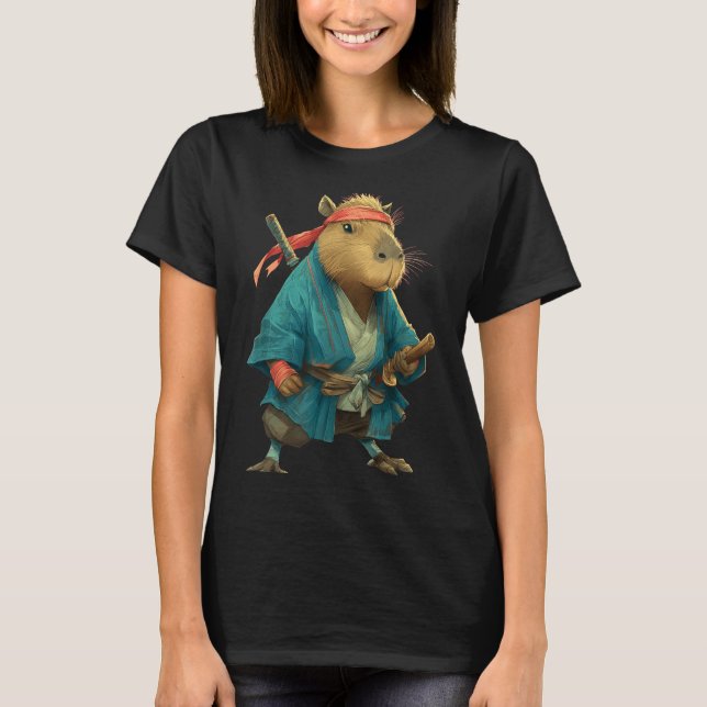 Capybara Ninja Samurai Japan Funny Japanese Graphi T Shirt (Framsida)