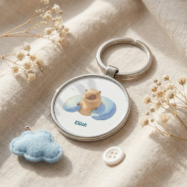 Capybara-nyckelring – Sött & Lugn Design för Barn Rund Silverfärgad Nyckelring