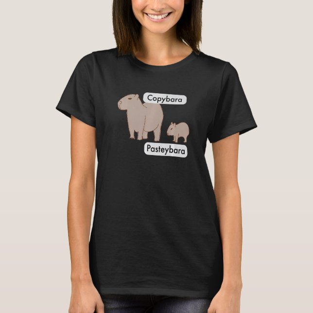 Capybara och Baby Capybara Valp Kopiera inklistrin T Shirt (Framsida)