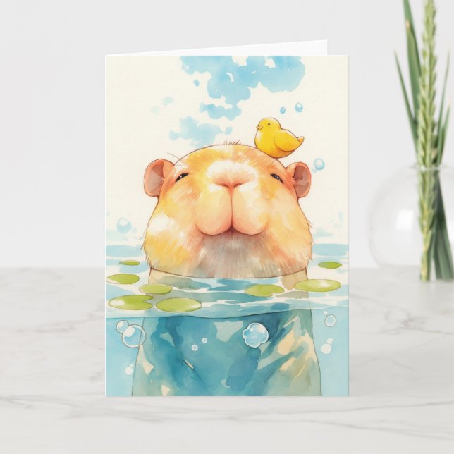 Capybara och Bird Friend Kort (Framsida)