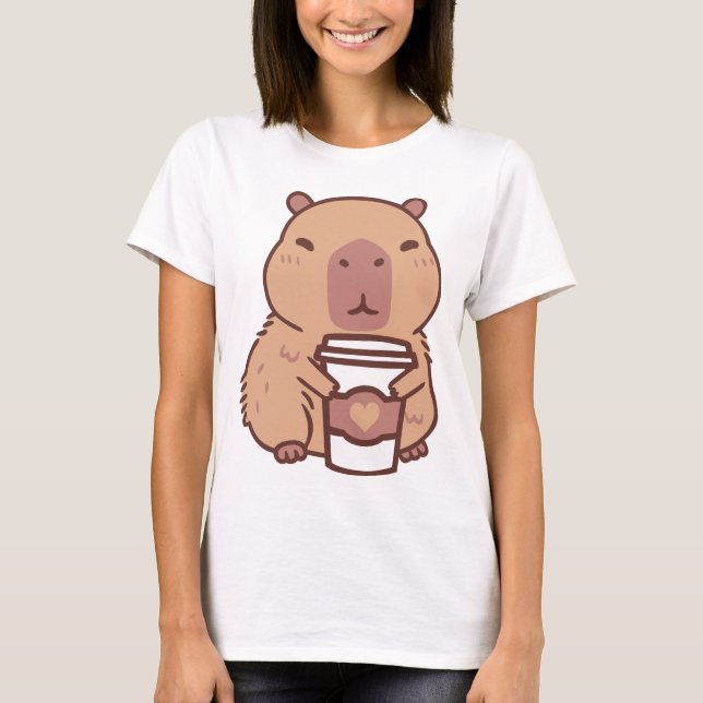Capybara och Coffee Cappuccino Älskare T Shirt (Framsida)