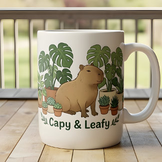 Capybara och Gröna Växter – Söt Botanisk  Två-Tonad Mugg