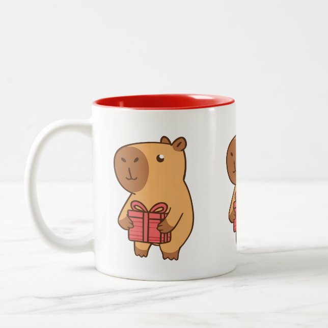 Capybara och Nuvarande Mugg | Cute Gift Mugg för A (Vänster)