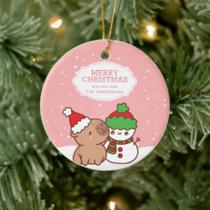 Capybara och Snögubbe Cute God jul Julgransprydnad Keramik