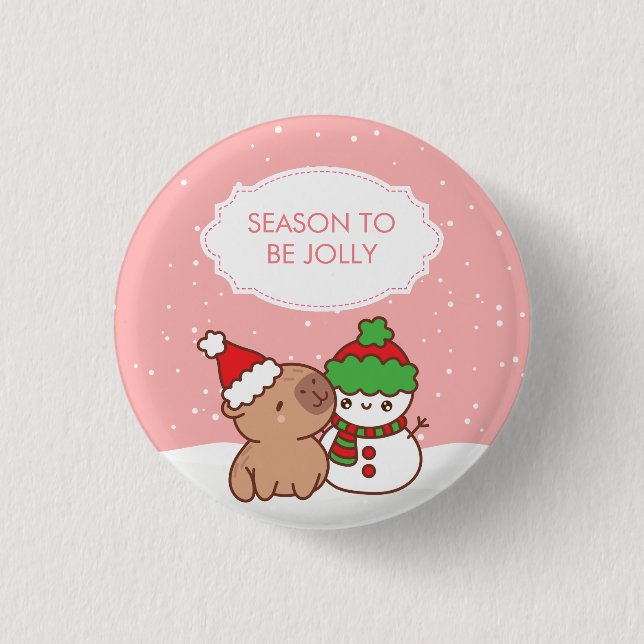 Capybara och Snögubbe har en gemensam kute Julafto Knapp (Framsida)