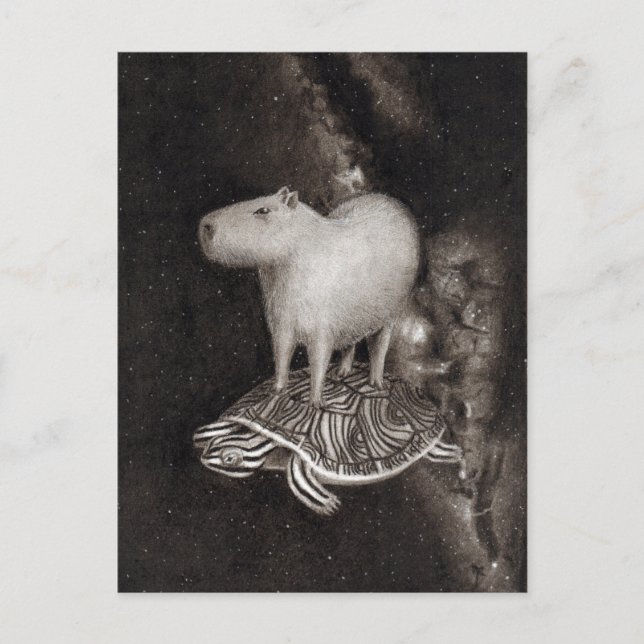 Capybara och Terrapin flyger genom rymden teckning Vykort (Framsida)