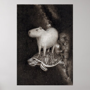 Capybara- och terrapinflyg till och med utrymme poster