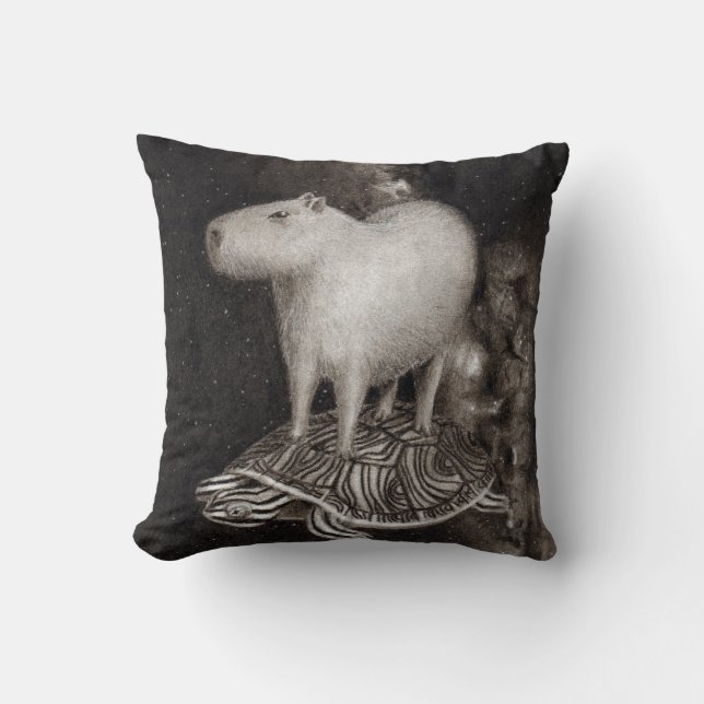 Capybara- och terrapinflyget till och med utrymme kudde (Framsida)