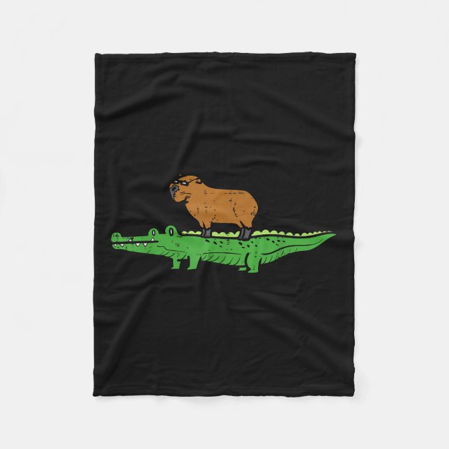 Capybara On Crocodile Capy Alligator Rodent Men Wo Fleecefilt (Framsidan)