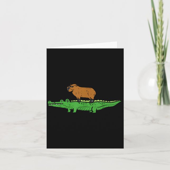 Capybara On Crocodile Capy Alligator Rodent Men Wo Kort (Framsida)