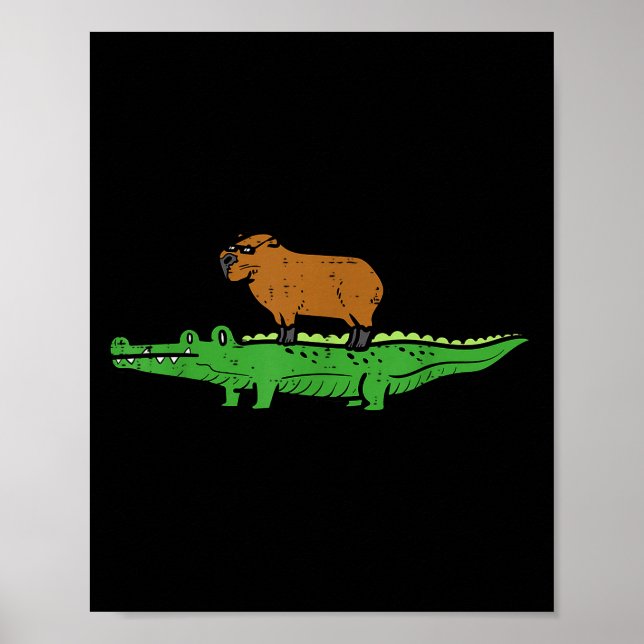 Capybara On Crocodile Capy Alligator Rodent Men Wo Poster (Framsidan)