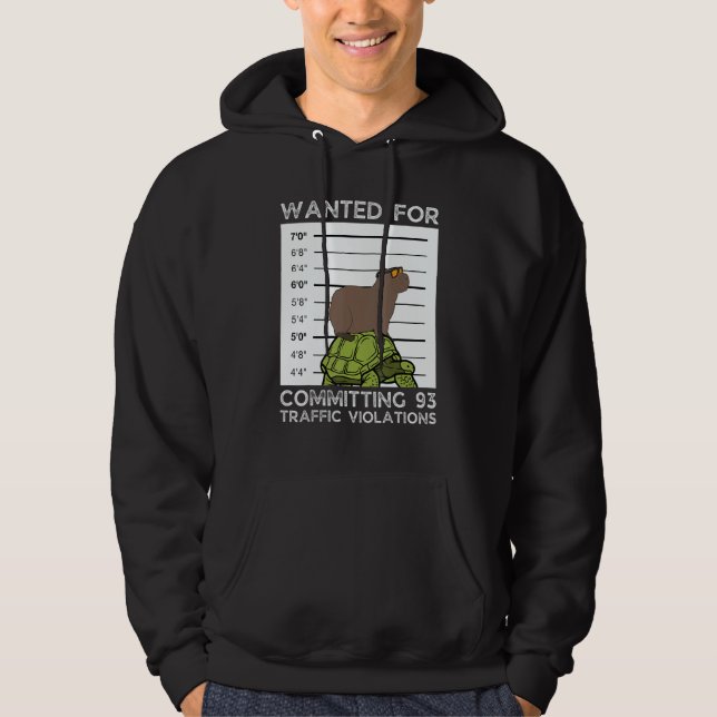 Capybara On Tortoise Wanted Mugshot Hoodie (Framsida)