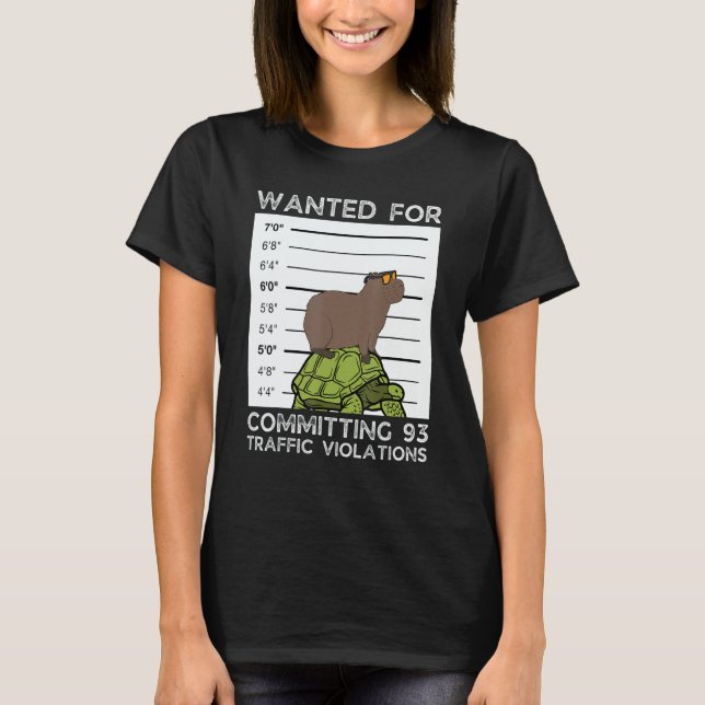 Capybara On Tortoise Wanted Mugshot T Shirt (Framsida)
