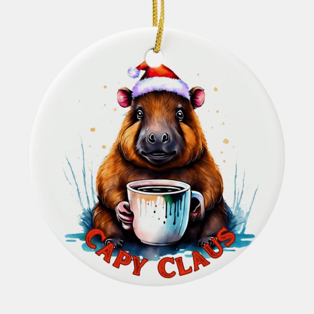 Capybara Ornament, Capybara jul, Gift Idea Julgransprydnad Keramik (Framsidan)