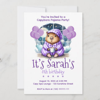 Capybara Pajama Birthday Party Invitation Inbjudningar