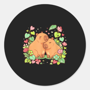 Capybara Par Cute Alla Hjärtans Dag Blommig Hjarta Runt Klistermärke