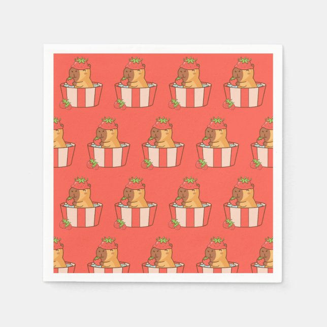 Capybara Party Napkins | Cute Animal Birday Pappersservett (Framsidan)