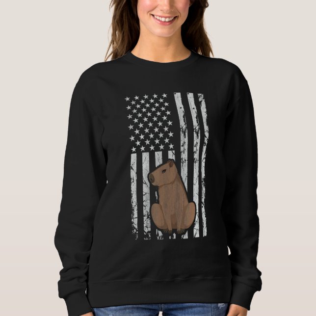 Capybara Patriotic American Flag Vintage T Shirt (Framsida)