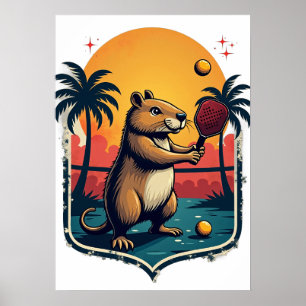 Capybara Pickleball Club Retro Logotyp T-shirt Kli Poster