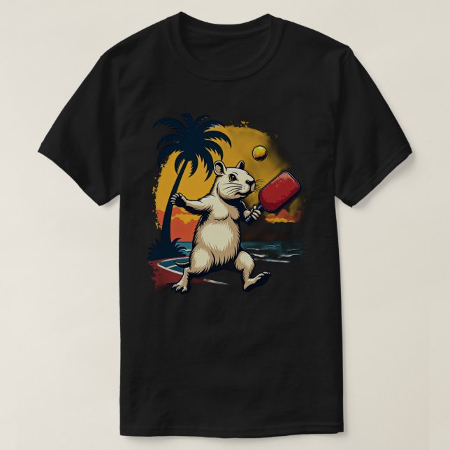 Capybara Pickleball Klubb Retro Atletisk Logo Soln T Shirt (Design framsida)
