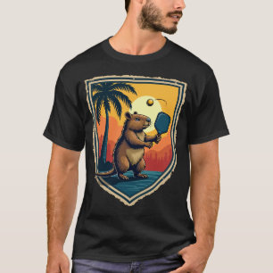 Capybara Pickleball Klubb Retro Logotyp Solnedgång T Shirt