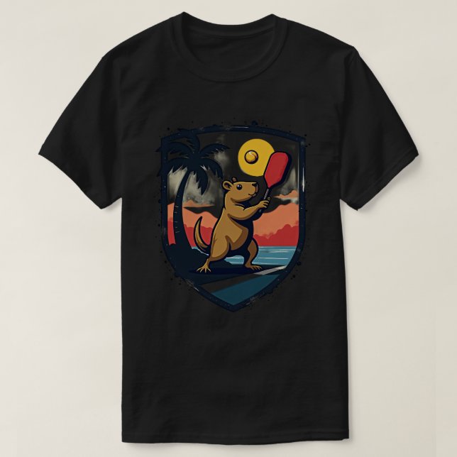 Capybara Pickleball Klubb Retro Logotyp Sunset Pal T Shirt (Design framsida)