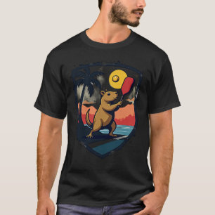 Capybara Pickleball Klubb Retro Logotyp Sunset Pal T Shirt