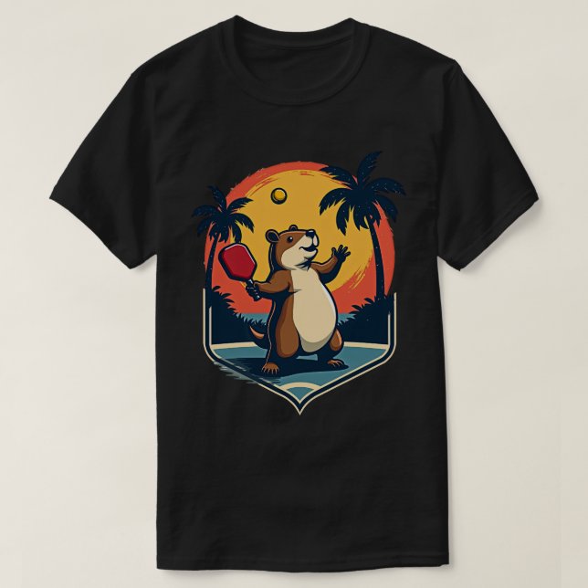 Capybara Pickleball Klubb Retro Logotyp T Shirt (Design framsida)