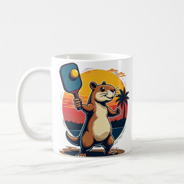 Capybara Pickleball Klubb Retro Sportlogotyp Kaffemugg (Vänster)