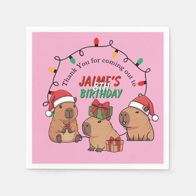 Capybara Pink Christmas Holiday Birthday Pappersservett (Framsidan)