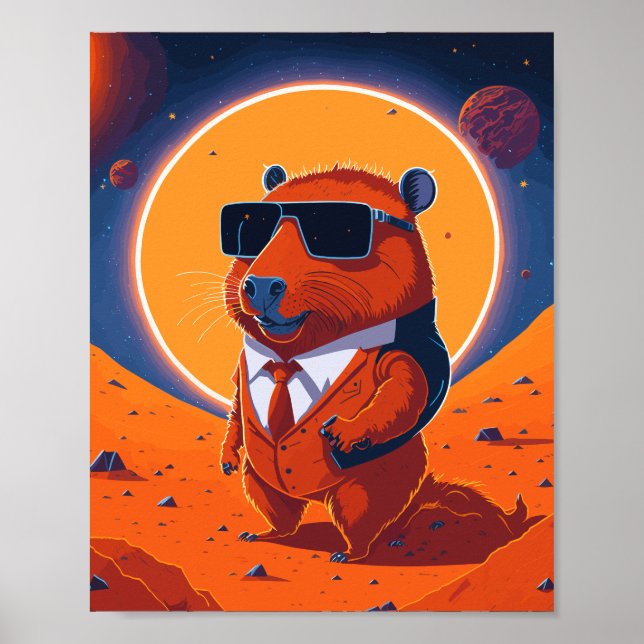 Capybara Planet Mars Funny Modern Poster (Framsidan)