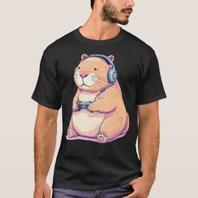 Capybara Playing Video Games Funny T Shirt (Framsida)