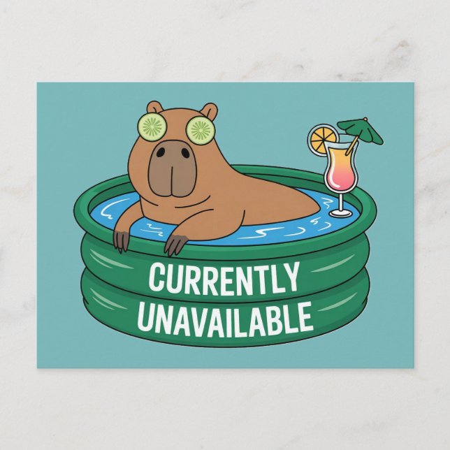 Capybara pool avkoppling typsnittsgrafik vykort (Framsida)